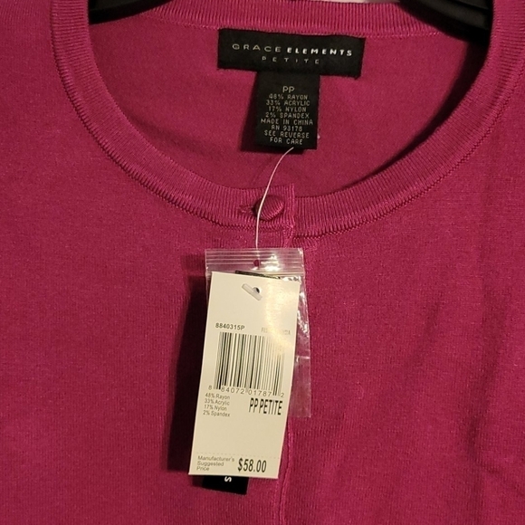 GRACE Elements Fuschia 3/4 Sleeve Cardigan Sweater - Picture 3 of 12